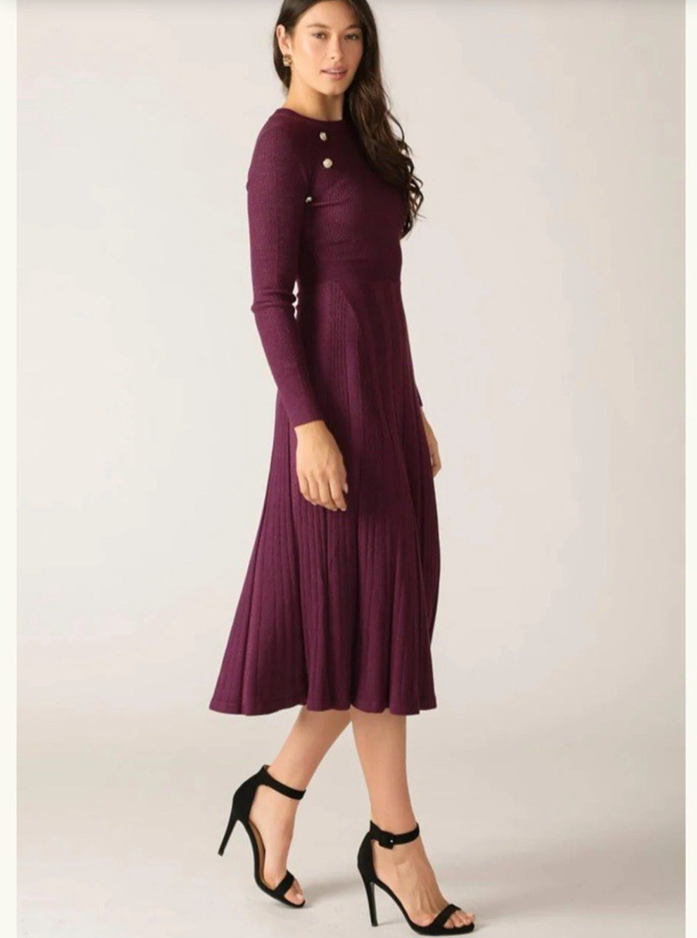 Flying Tomato Dress Womens Sz Small High Standards Sweater Purple Metallic Midi
